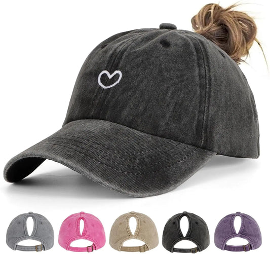 Ponytail Hats for Women - Distressed Hat with Ponytail Hole for Women Baseball Cap