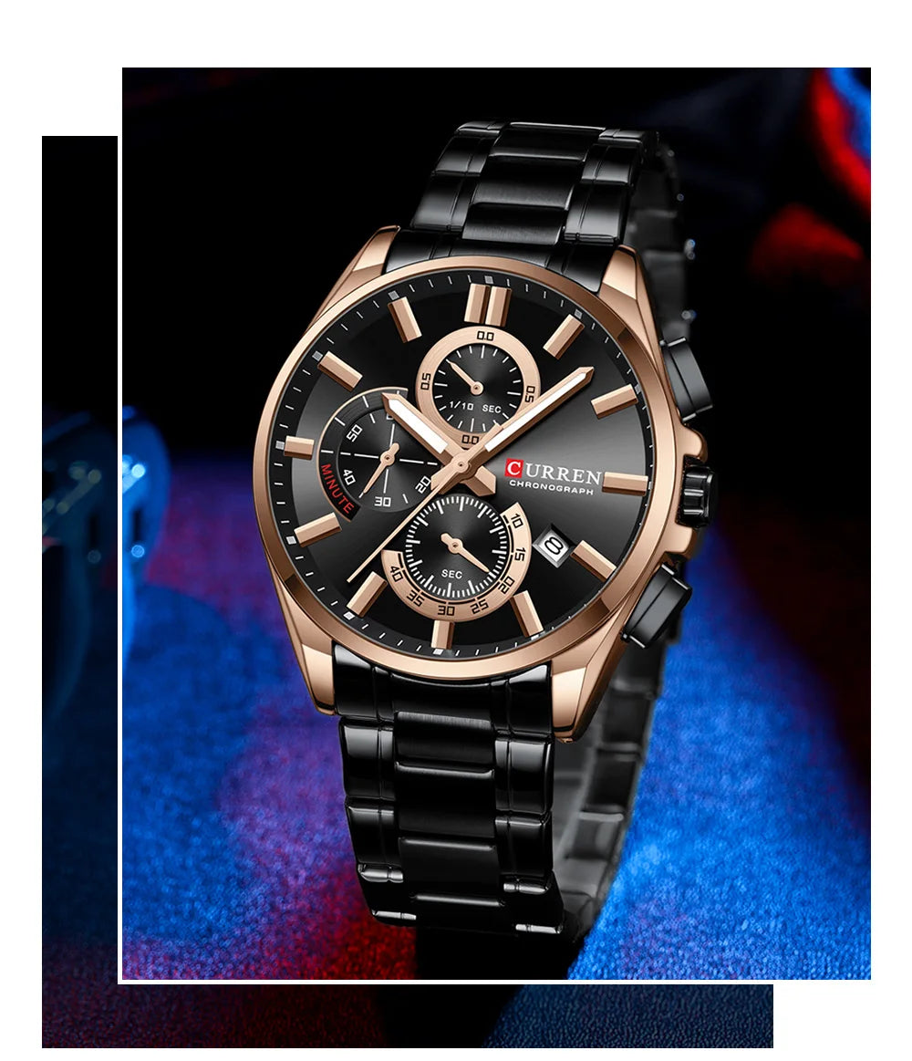 CURREN mode décontracté homme d'affaires montre de luxe bracelet en acier inoxydable montres à Quartz lumineux chronographe calendrier montre