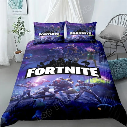 Fortnite-Bettwäsche-Set, 3-teilig, 3D-Druck, Bettwäsche für Schlafzimmer, Gaming-Cartoon-Dekor, Bettbezug und Kissenbezug, Geburtstagsgeschenk