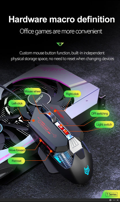 1K Hz Gaming Mouse Wired APAYADO T4 RGB Mouse with Ultra-light Cord 60IPS,12800DPI for Laptop/Computer