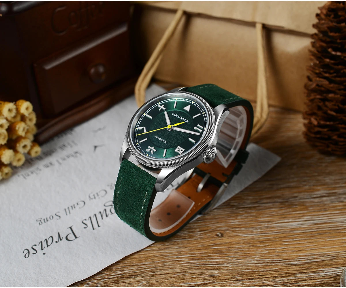 San Martin 39.5mm Men Pilot Watch YN55 Automatic Mechanical Aviation Watches Chinese Style Original Design SN0033 Field Reloj
