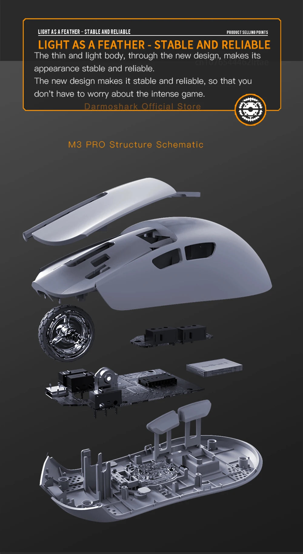 Darmoshark M3Pro Gaming Mouse 2.4G BT Wireless Tri-Mode PAW3395 Sensor N52840 26000DPI Big Hand Macro Driver Mouse For Gaming