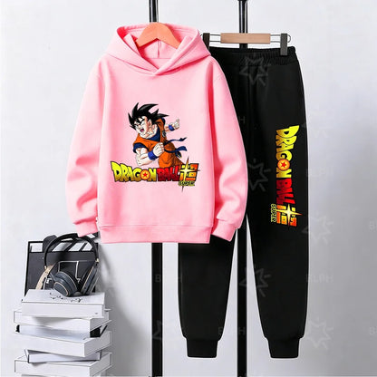 Produit gaming premium Fraquane, Dragon Ball Super Son Goku Printed Hooded Sweatshirt Suit Casual Loose Anime Streetwear Hoodie Pants 2 Piece Set for Men Boys