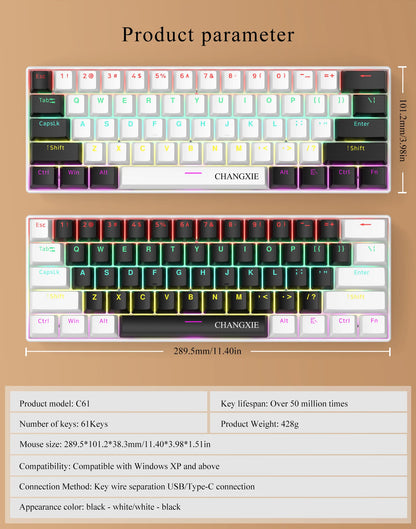 60% Compact Wired Mechanical Keyboard 61 Keys RGB Backlight Red Switch Ergonomic Small Portable for Office Computer Windows Tabl
