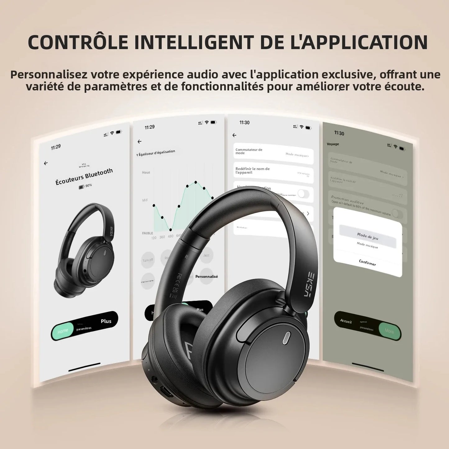 Oneodio EKSA V16 Wireless Headphones Bluetooth 5.3 Over Ear Headset With Mic Bass/Pop Mode Hi-Res HiFi Wired Headphones 90H APP