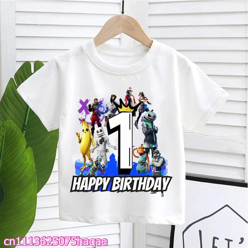 Fortnite Kids T-shirts Birthday Number 1-10 Printed T-shirt Boys Summer Casual Short Sleeves Sports Tops Children's Clothing
