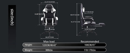 Ergonomic Gaming Chair with Footrest, High-Back Video Game Chair Computer Chair, Office Chair with Headrest and Lumbar, PU Leath