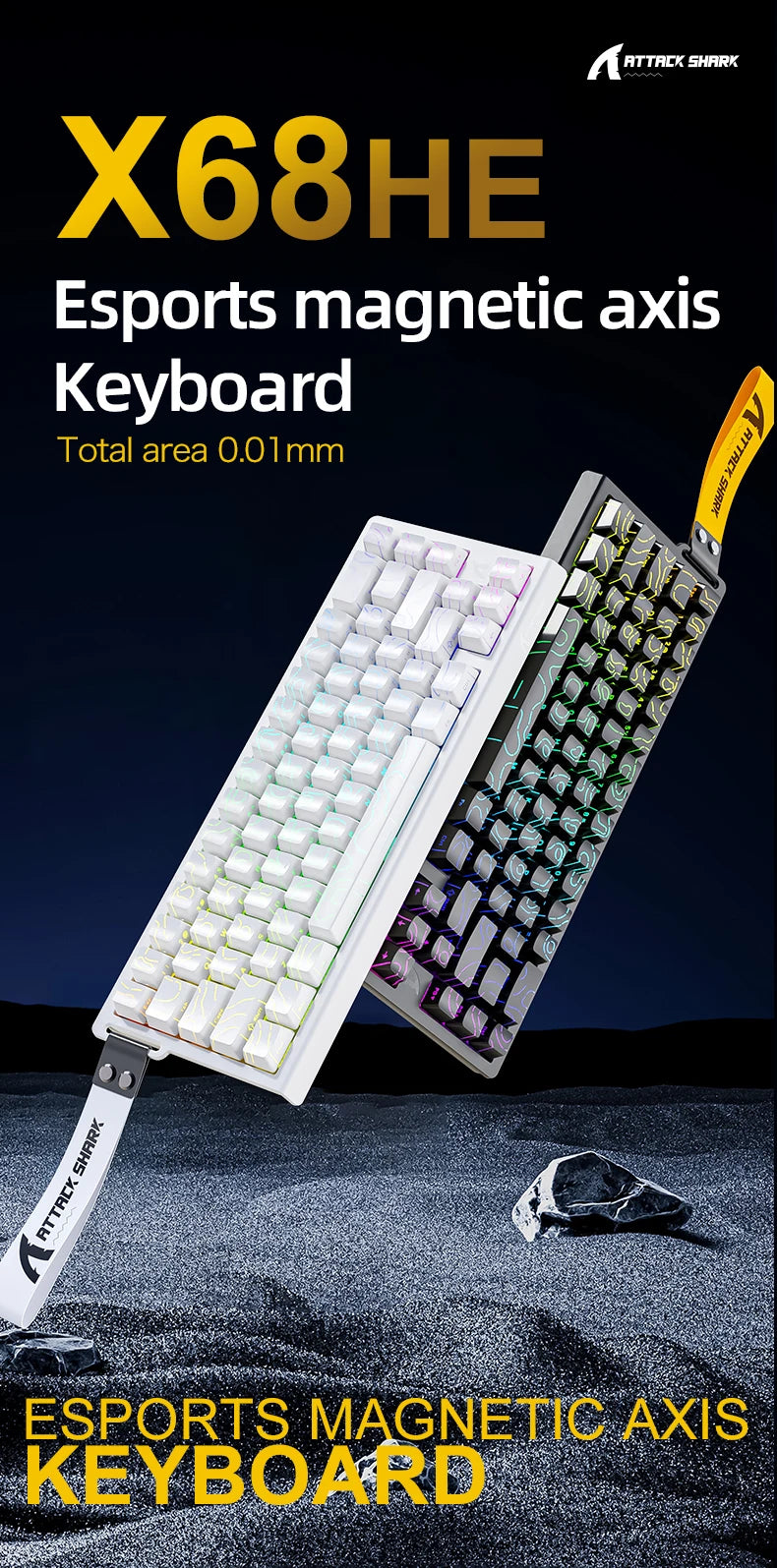 X68HE ATTACK SHARK X68PRO Magnetic Gaming Keyboard Mechanical Wired 0.01mm Rapid Trigg 8000Hz SOCD/Rs 0.125ms 128K Rate