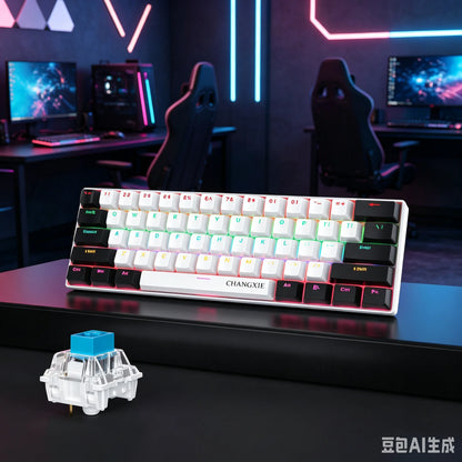 60% Compact Wired Mechanical Keyboard 61 Keys RGB Backlight Red Switch Ergonomic Small Portable for Office Computer Windows Tabl