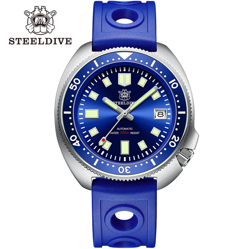SD1970 Steeldive Brand Sunray Dial Milled Clasp Bracelet 44mm Case 200M Waterproof NH35 Turtle Men Dive Watch with Ceramic Bezel