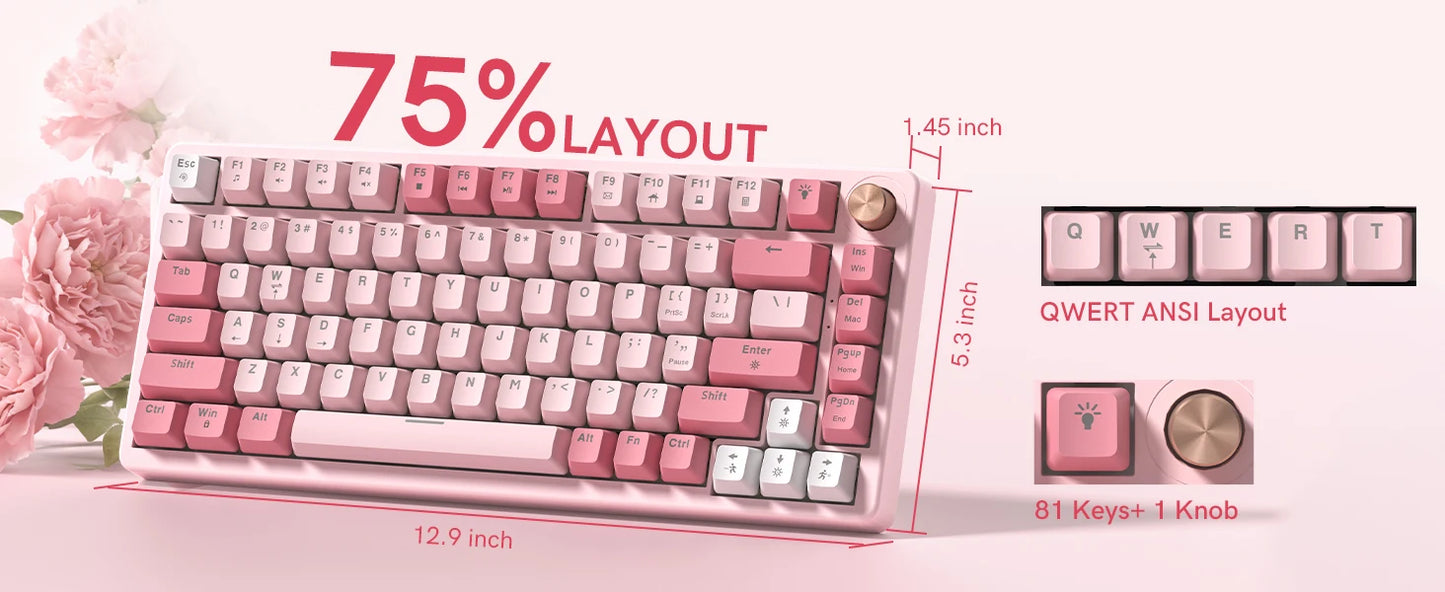 Womier VK75 Wired Mechanical Keyboard Retro Pink Custom Hot-swappable Keyboard for PC Computer Laptop