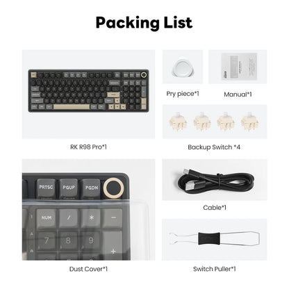 RK ROYAL KLUDGE R98Pro Gasket Wired Mechanical Keyboard 98 Keys RGB Hot-swappable Pluggable Button Gamer Keyboard PBT Keycaps