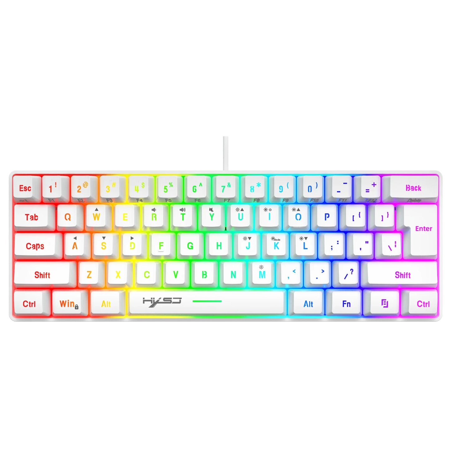 HXSJ-V700 60% RGB Backlit Gaming Keyboard, Compact 61-Key Mini Wired Office Keyboard with Ergonomic Design for office Home use