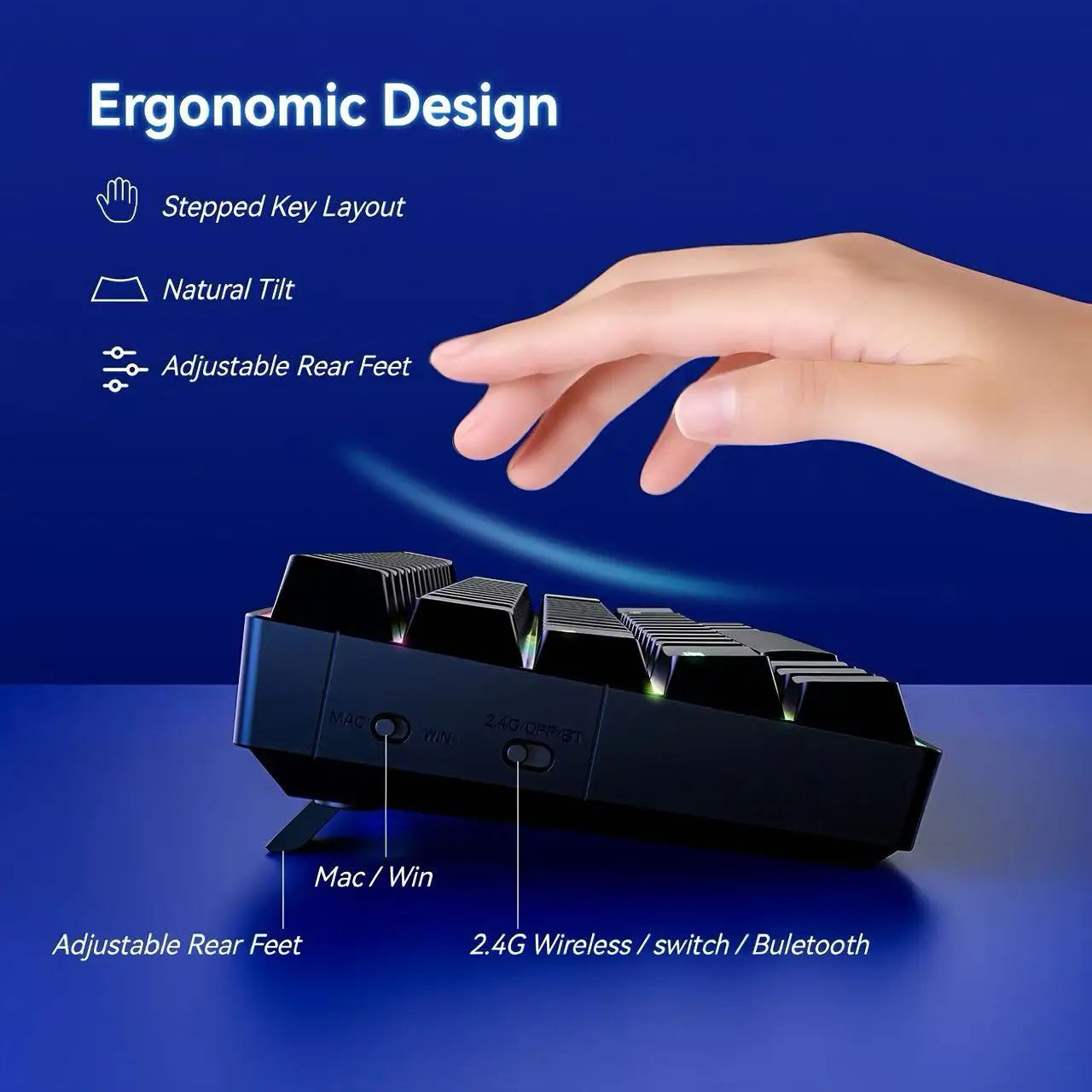 Mini 61Key Wireless Tri-mode Keyboard Bluetooth RGB Backlight Silent Mechanical Feel Portable Film Keyboard For Game Office Home