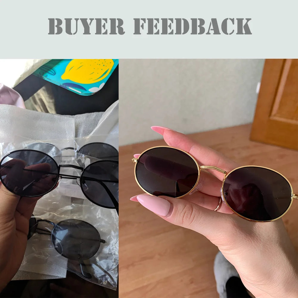Women Female Oval Sunglasses Eyewear Driver Goggles Gold Small Retro Vintage Sexy Round Sunglasses Frame Cycling Accessories