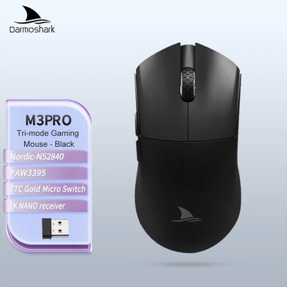 Darmoshark M3Pro Gaming Mouse 2.4G BT Wireless Tri-Mode PAW3395 Sensor N52840 26000DPI Big Hand Macro Driver Mouse For Gaming