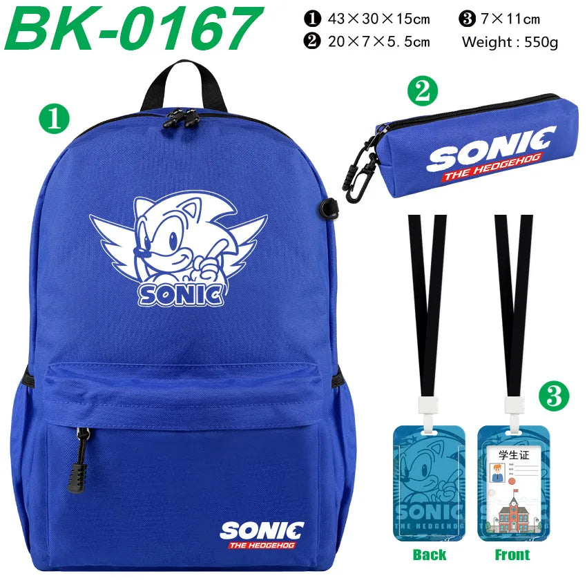 3pcs/set Sonic Anime Student Backpack Double Shoulder Bag Hedgehog Shoulder Bag Shadow Pencil Case Study Set School gift