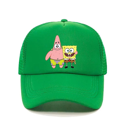 Cappellino da baseball carino con stampa SpongeBob, per uomo e donna, cappellino estivo in rete con protezione solare, cappellino da golf regolabile, cappellino da camionista in stile anime