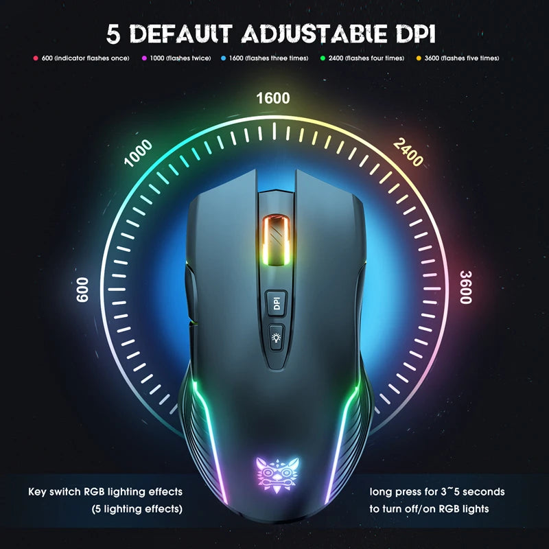 Lenovo CW905 Wireless Gaming Mouse Levels Adjustable 5 levels 3600 DPI Buttons RGB Lighting Modes Ergonomic Mice For PC Gamer