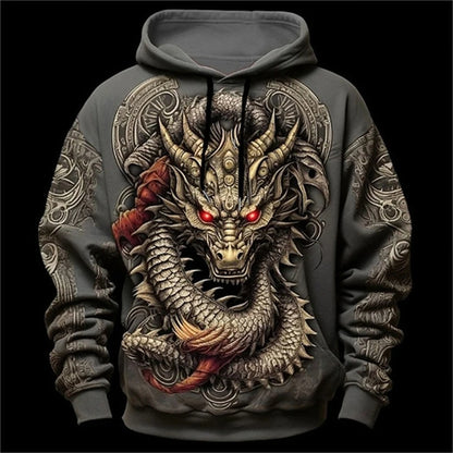 Hoodie de homem com estampado de dragão chinês, padrão de dragão 3D, nova sweatshirt oversized estilo hip hop Harajuku