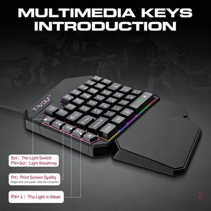 Wired One-Handed RGB Mechanical Gaming feel Keyboard,Mecha Membrane 40 Keys USB Professional Gaming Keypad Multimedia buttons