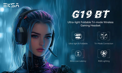 EKSA G19BT Tri-Mode Wireless Gaming Headset – Bluetooth 5.4, 2.4GHz Low Latency Gaming Headphones with Microphone for PC, PS5, Xbox