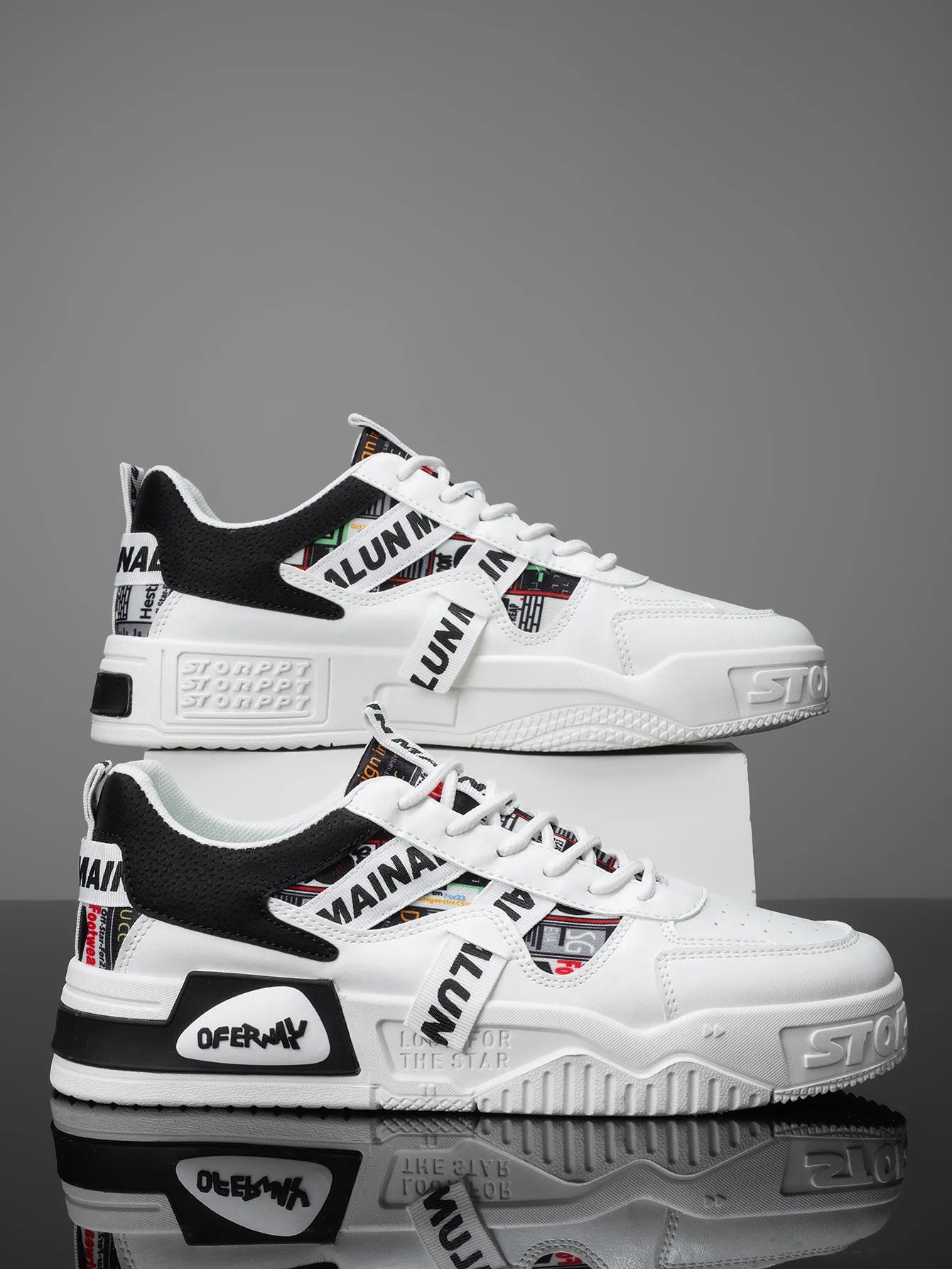 High Quality Men's Sneakers Light PU Leather Casual Shoes for Men Lace Up Flats Luxury White Black Tenis Shoes Zapatillas Hombre