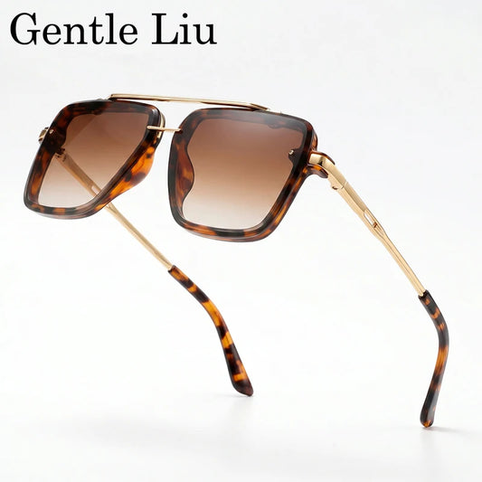 Steampunk Square Double Bridge Sunglasses Men Big 2026 Luxury Brand Designer Retro Punk Driving Sun Glasses Metal Frame Eyewear