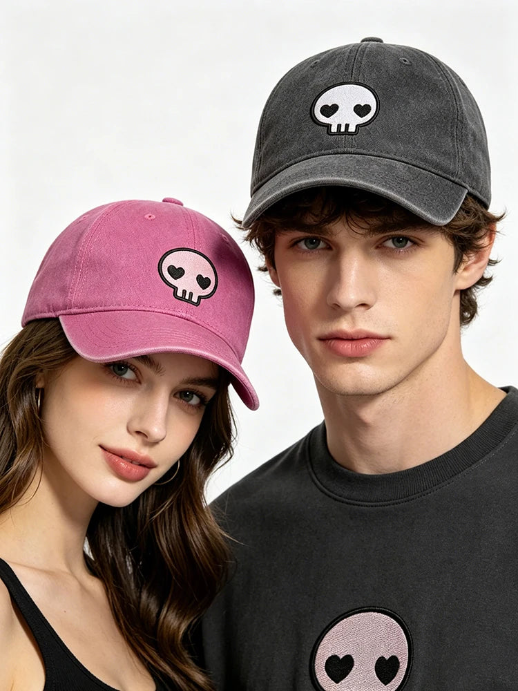 Retro stiliaus išplauta, susidėvėjusi beisbolo kepurė su išsiuvinėtu kaukolės motyvu, „Dad Hat“ stiliaus, vyrams ir moterims, kasdieninė, reguliuojama, lauko kepurė nuo saulės 260617