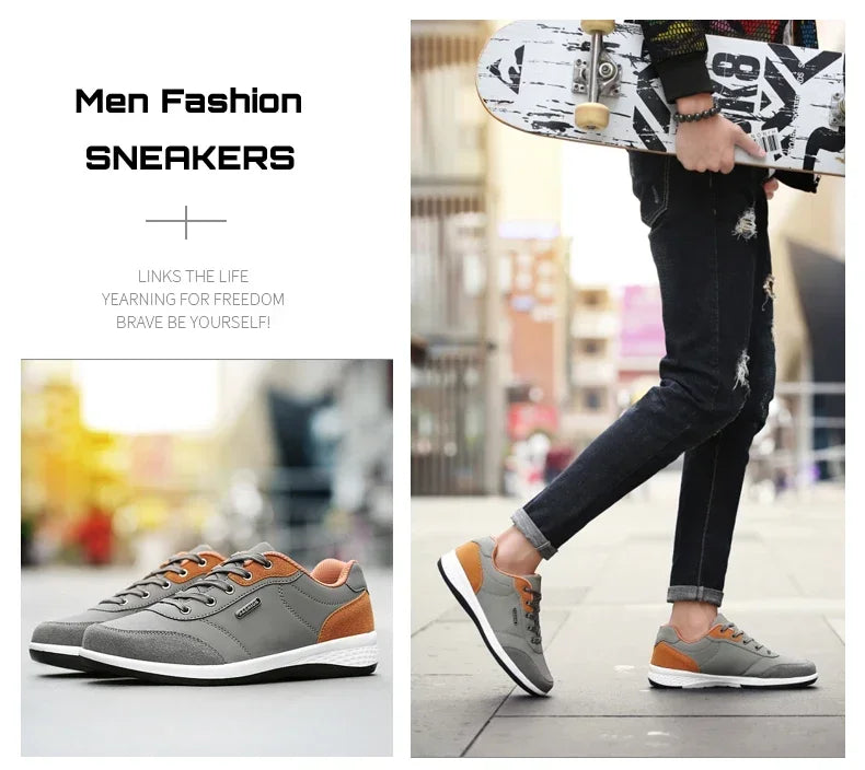 YRZL Men Shoes Spring Autumn Waterproof Walking Sneakers Leisure Male Leather Sports Shoes Non-Slip Footwear Tennis for Men