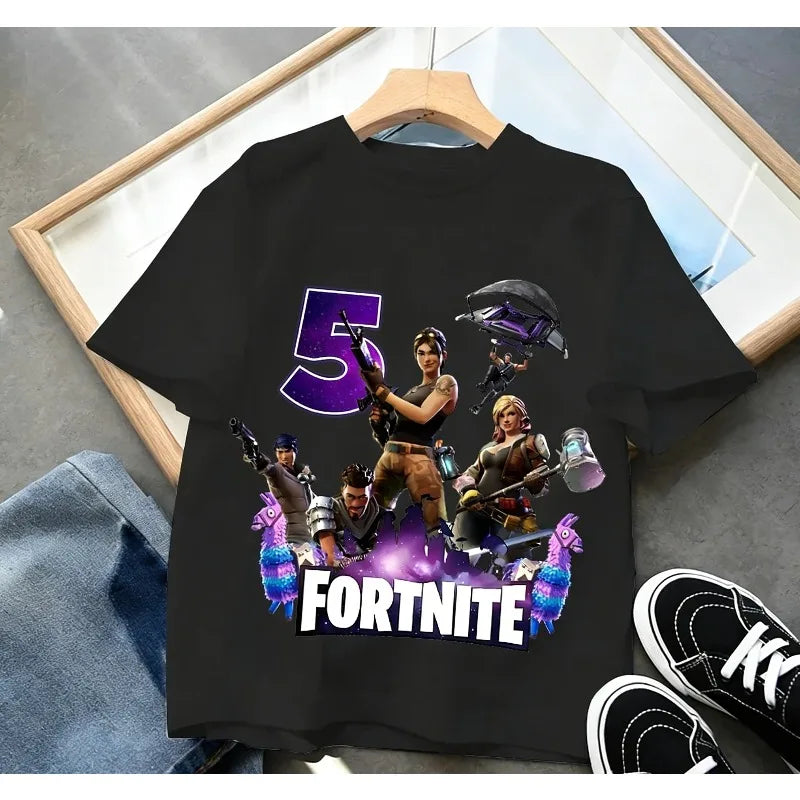 Detské narodeninové tričko Fortnite s číslom pre dievčatá a chlapcov, letné detské bavlnené tričko s krátkym rukávom na párty, darček pre batoľa