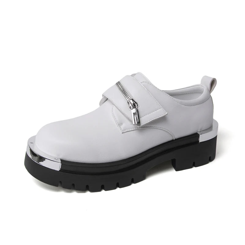 Men's thick soled leather shoes Designer's personalized style Leisure Party Office Outdoor Fashion Street Black white shoes