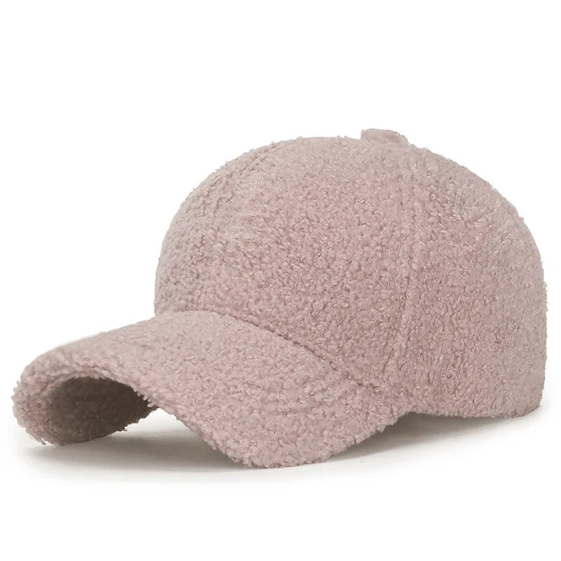 Winter Lamb Wool Solid Color Plain Baseball Cap - Warm Teddy Fleece, Face-Flattering, Structured Crown