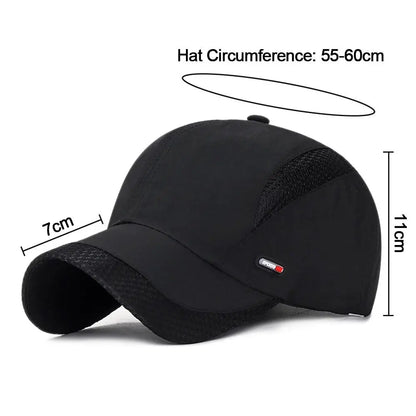 Waterproof Cotton Quick Dry Baseball Cap Snapback Hats Mesh Sun Hat