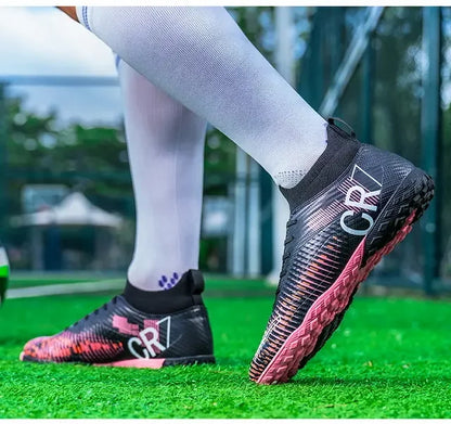 Kinder-Fußballschuhe mit Zehenschutz, Schnürverschluss, kurzen rutschfesten Stollen, strapazierfähig und atmungsaktiv, für Outdoor-Spiele auf Rasen
