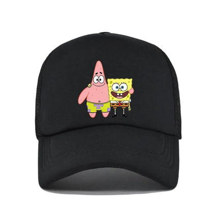 Cappellino da baseball carino con stampa SpongeBob, per uomo e donna, cappellino estivo in rete con protezione solare, cappellino da golf regolabile, cappellino da camionista in stile anime