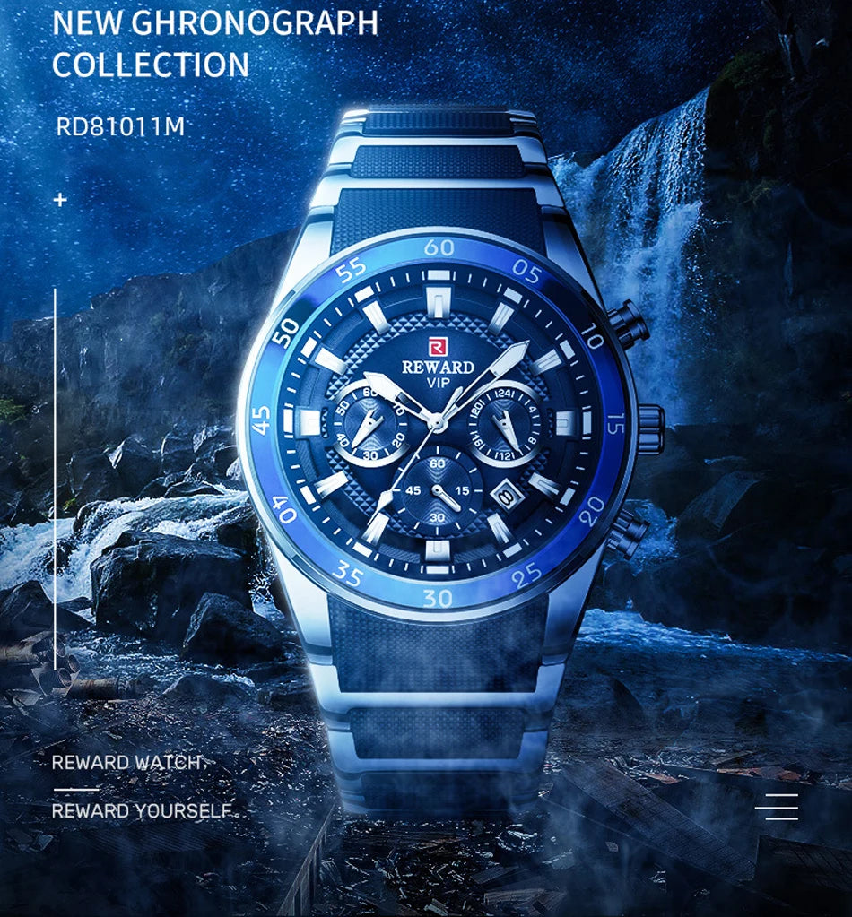 REWARD Relogios Masculino 81011M Sports Silicone Quartz Men's Watch Waterproof Calendar Chronograph Luminous Watches Men Часы