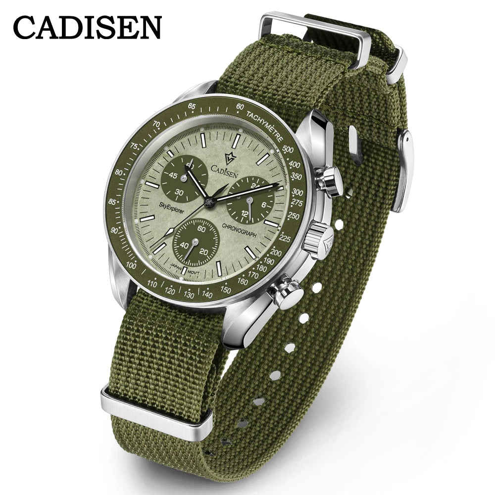 CADISEN New Men's Watches Luxury Quartz Wrist Watch For Men Sapphire AR Coated Crystal Canvas VK68 Speed Chronograph Automatic