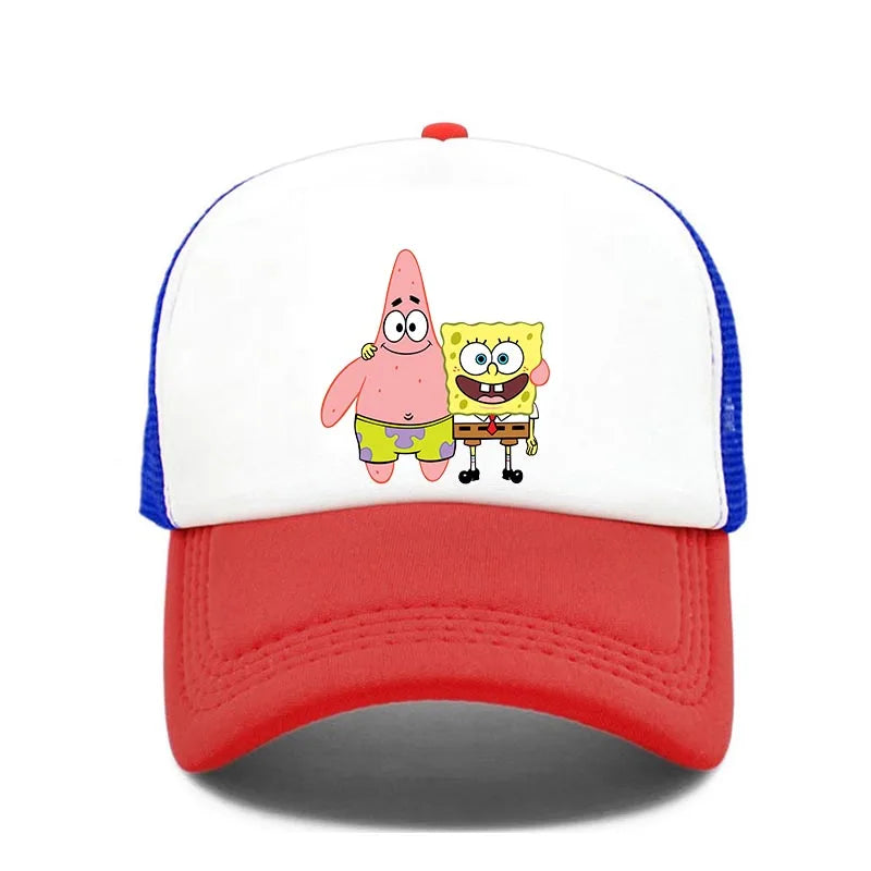 Cappellino da baseball carino con stampa SpongeBob, per uomo e donna, cappellino estivo in rete con protezione solare, cappellino da golf regolabile, cappellino da camionista in stile anime