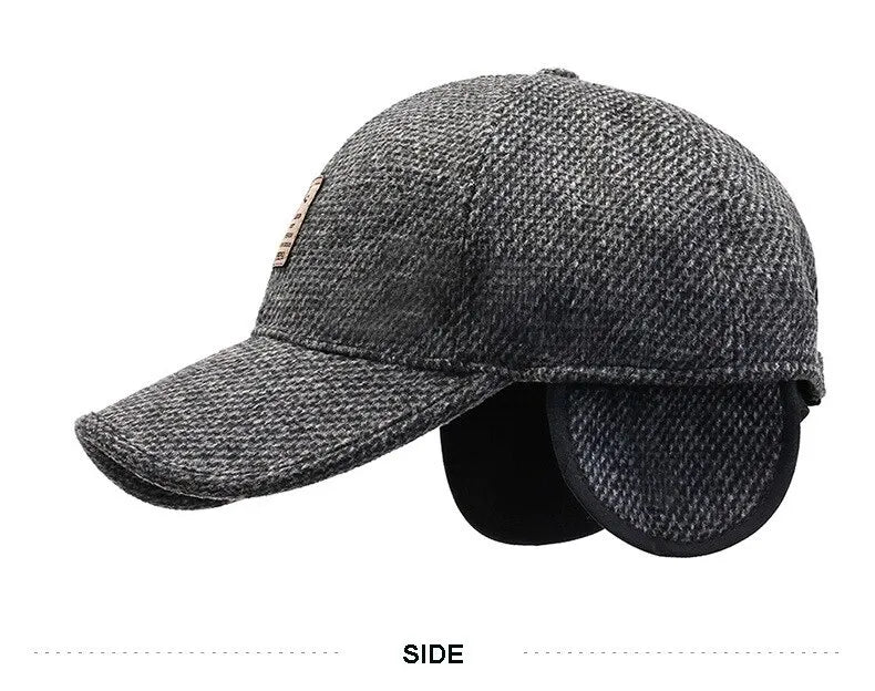 Baseball Cap Woolen Knitted Winter Ear Cover Baseball Cap Men Thicken Warm Hats with Earflaps Sport Golf Hats Snapback