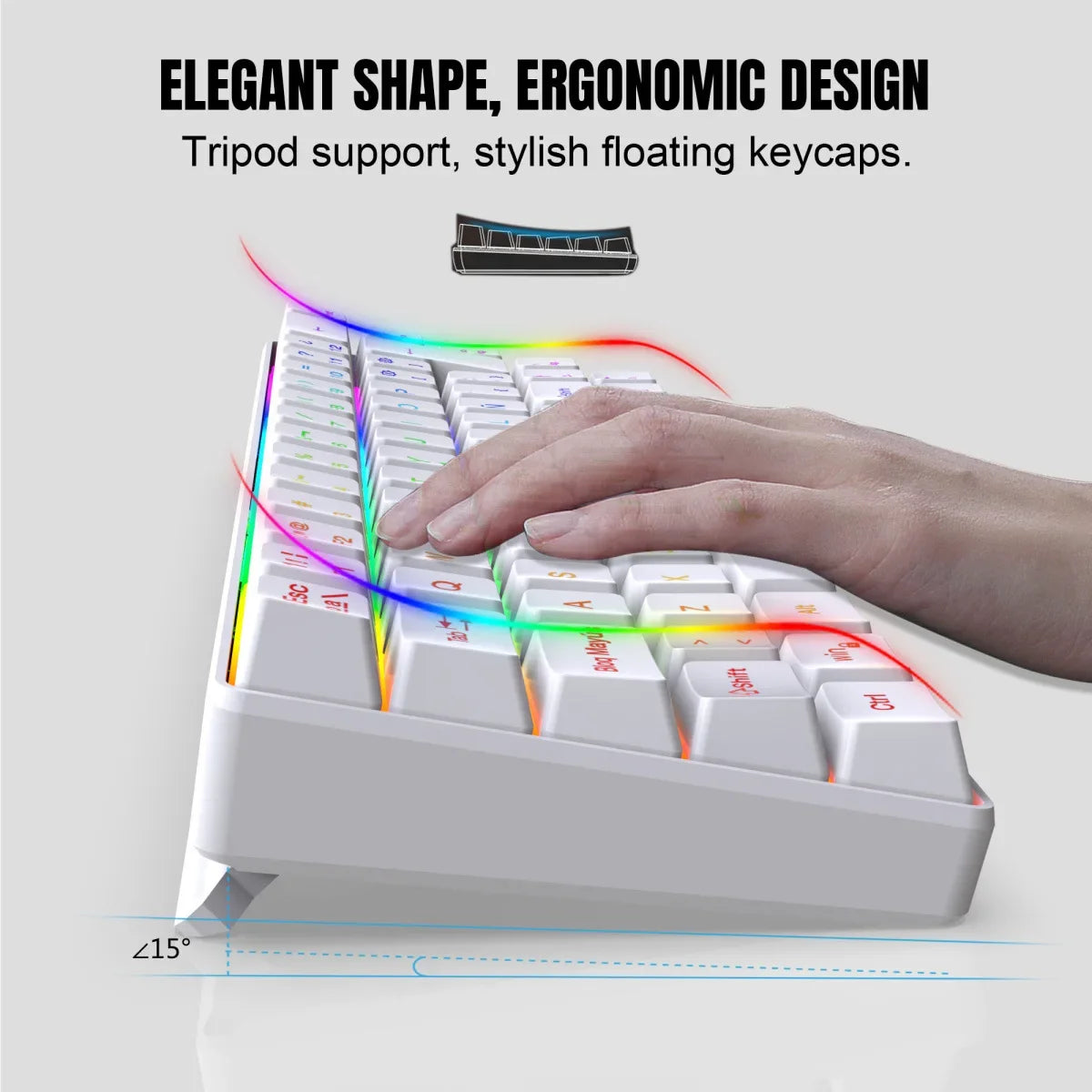 RGB backlit keyboard Russian 69 keys white membrane gaming wired ergonomic Keyboards for compact mini  for pc laptop color black