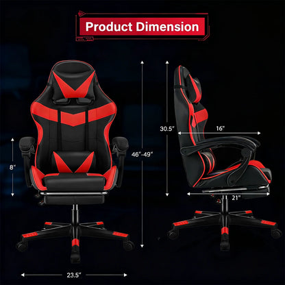 Ergonomic Gaming Chair Computer Chair with Footrest and Headrest, Lumbar Support Height Adjustable Reclining 90°-135° Swivel Off