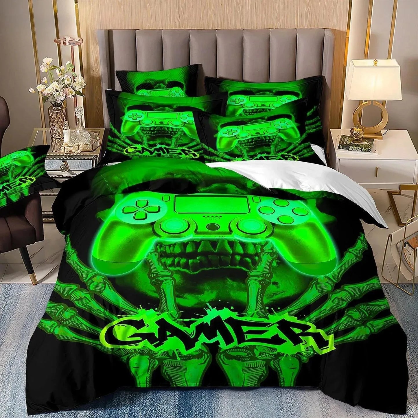 Gamer-Bettwäsche-Set für Jungen und Kinder, Gaming-Bettbezug-Set Queen, Videospiel-Deckenbezug, Bettwäsche-Set mit Playstation-Designs für Teenager und Männer
