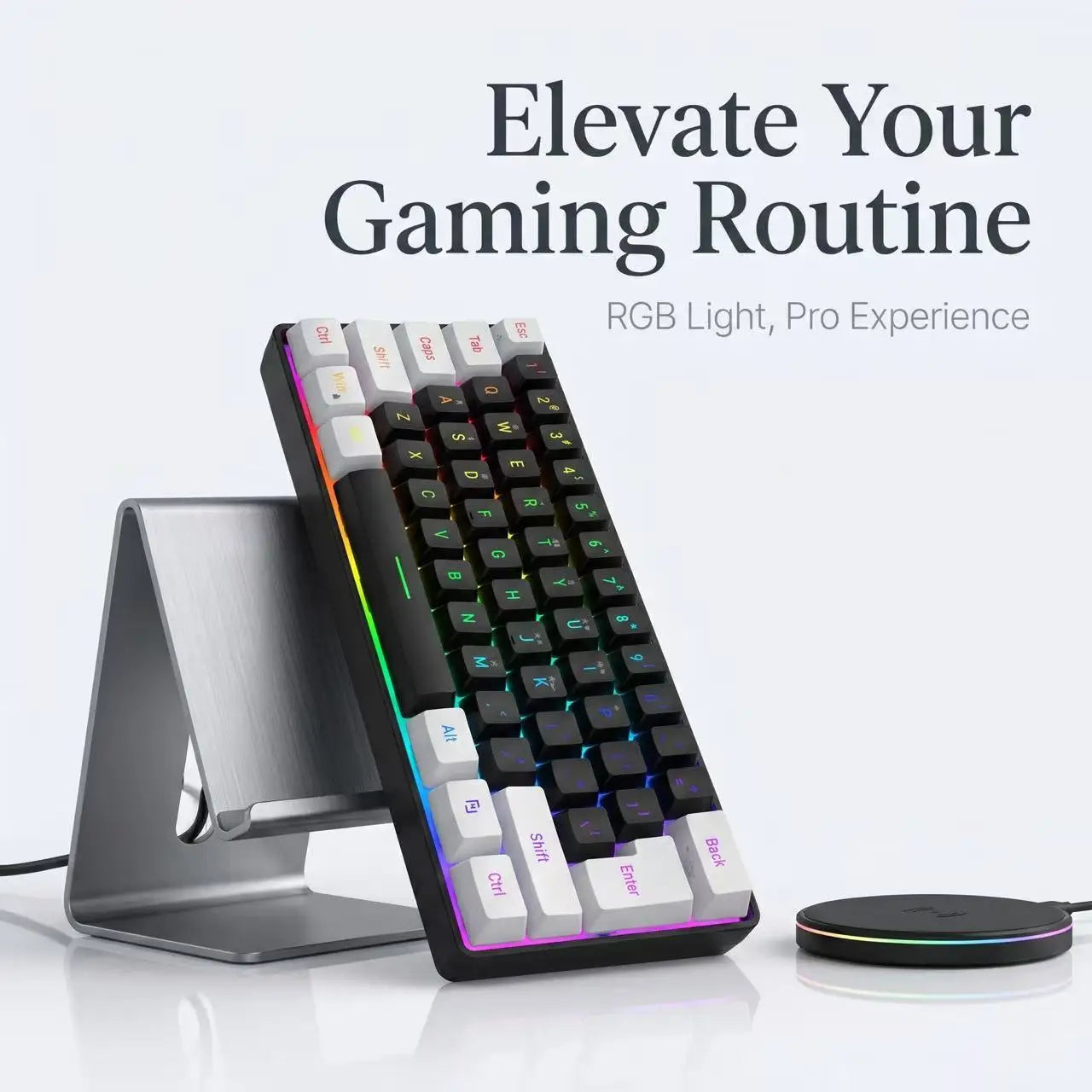 60% Gaming Keyboard Wired RGB Backlit Mini 61 Keys Membrane Keyboard Anti-Ghosting No-Conflict Ultra-Compact for Gamers