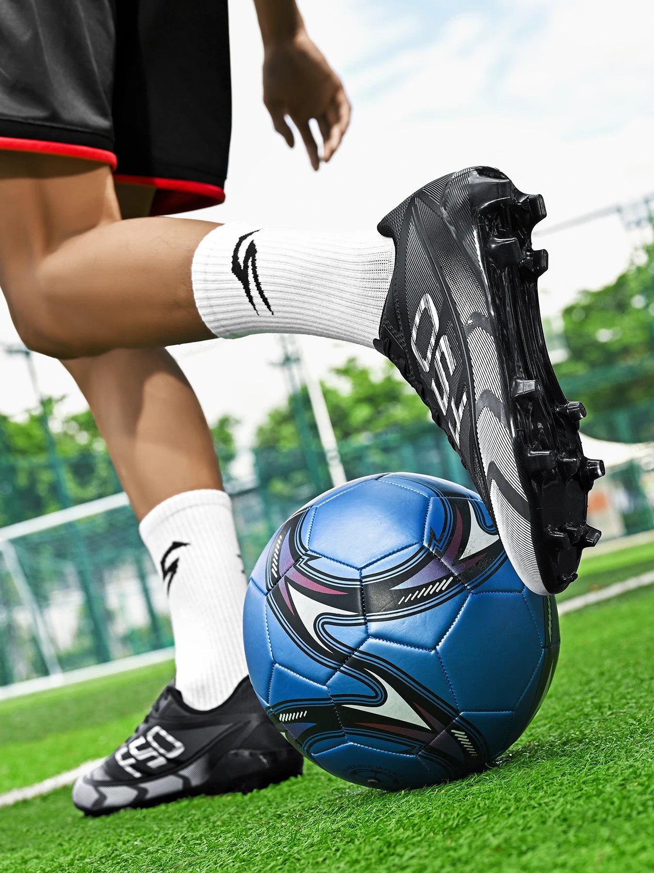 Unisex AG FG Soccer Shoes PU Woven Fabric Upper TPU Shockproof Sole Wear Resistant Anti-slip Teenager Competition Sneakers