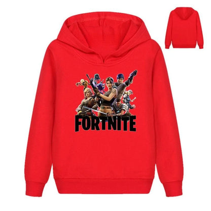 Detská mikina s potlačou Fortnite Game – pohodlný voľný top s kapucňou v kreslenom štýle, dlhý rukáv, jesenné a zimné oblečenie