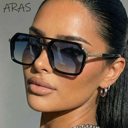 Vintage Steampunk Polarized Sunglasses Women Double Bridge Black 2026 Luxury Designer Driving Shades For Lady Fashion Eyewear