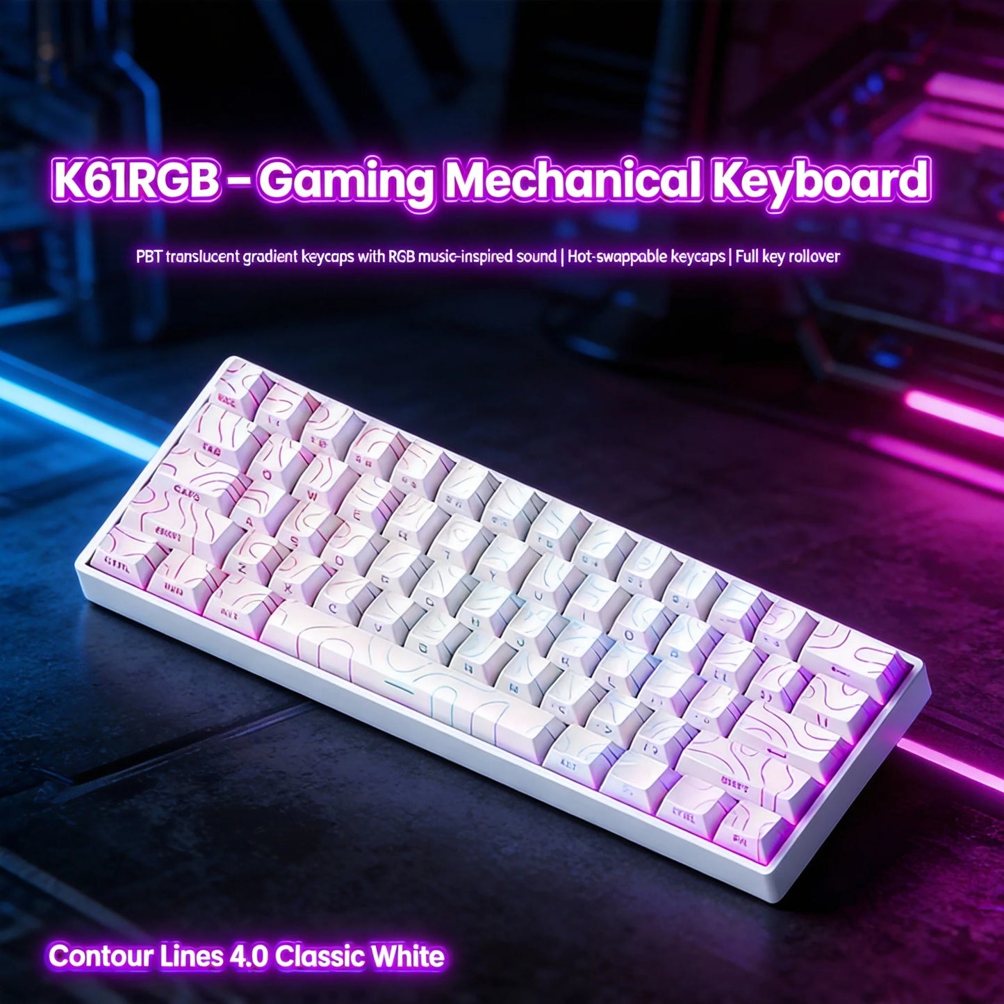 K61 Wired Portable Mechanical Keyboard, Phantom RGB Colorful, Gaming-grade Response, Ergonomic Design, Gaming Office Usable