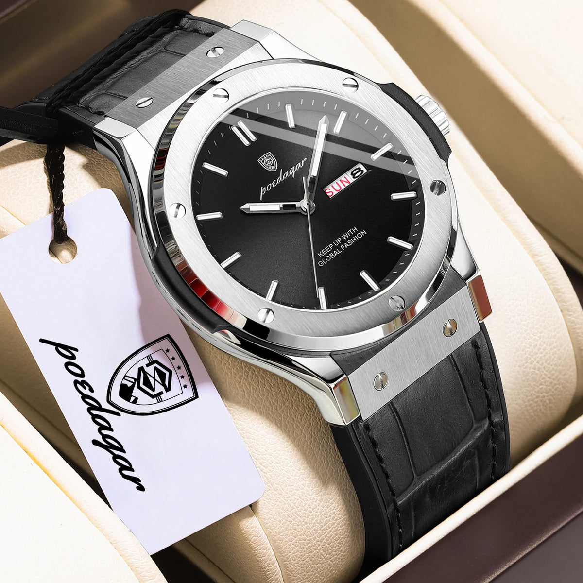 POEDAGAR herenhorloge – Origineel model, zakelijke stijl, waterdicht, siliconen band, datum- en dagweergave, quartz uurwerk, trendy luxe horloge.