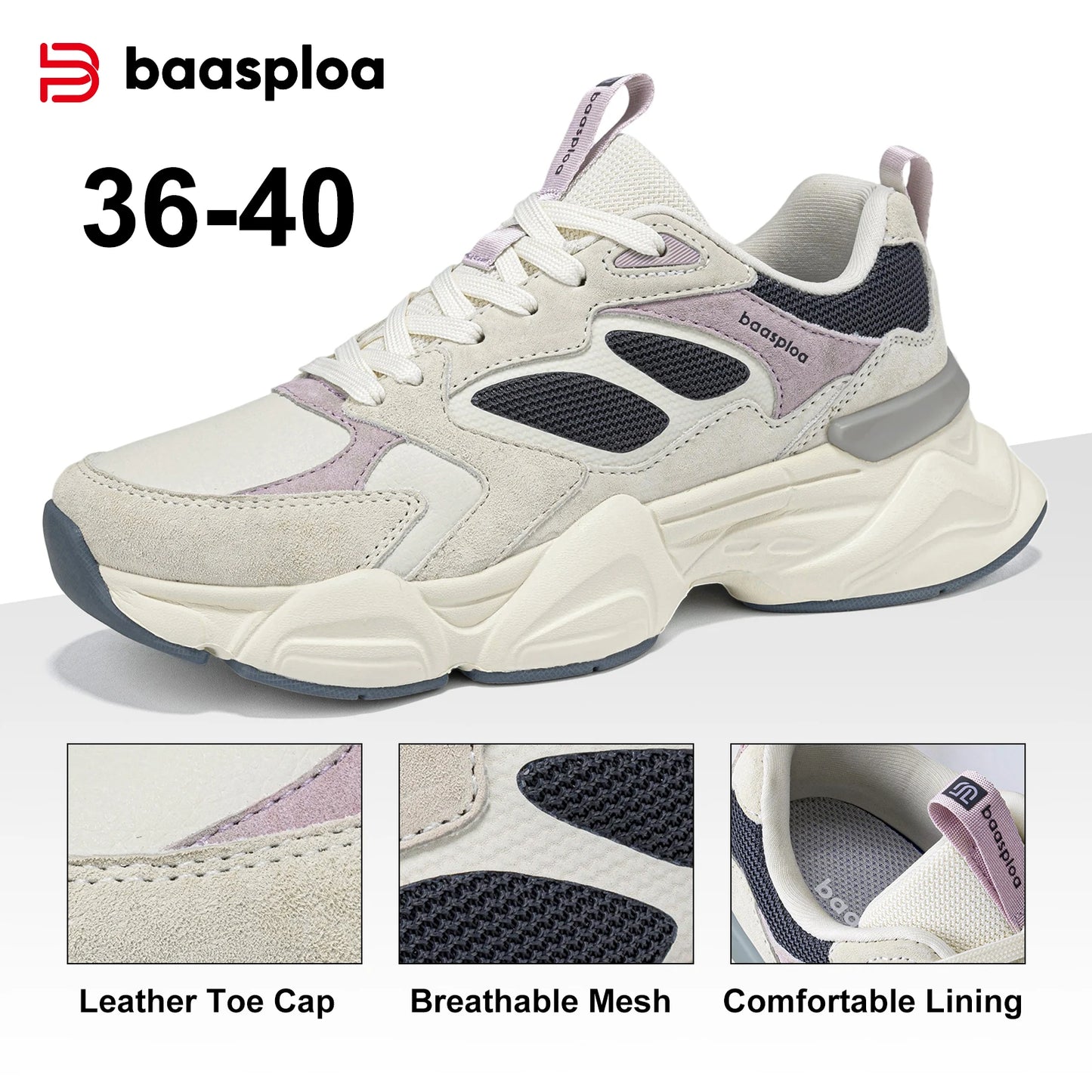 Baasploa Women Running Sneakers Brand Mesh Breathable Comfortable Walking Shoes Outdoor Anti-slip Female Casual Jogging Sports Shoes